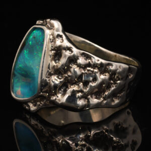 Sterling Silver Blue Green Solid Australian Boulder Opal Ring