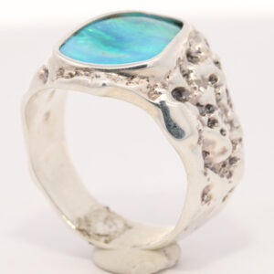Sterling Silver Blue Green Solid Australian Boulder Opal Ring
