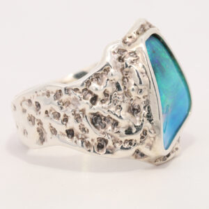 Sterling Silver Blue Green Solid Australian Boulder Opal Ring