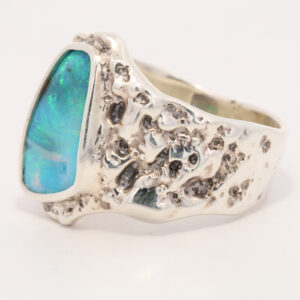 Sterling Silver Blue Green Solid Australian Boulder Opal Ring