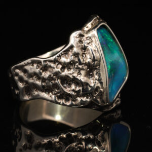 Sterling Silver Blue Green Solid Australian Boulder Opal Ring