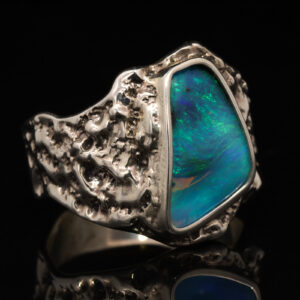 Sterling Silver Blue Green Solid Australian Boulder Opal Ring