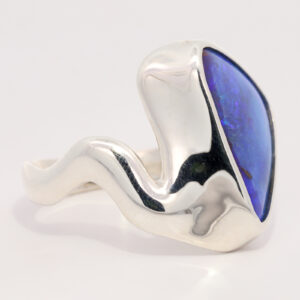 Sterling Silver Blue Purple Solid Australian Boulder Opal Ring