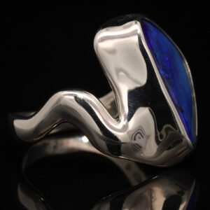 Sterling Silver Blue Purple Solid Australian Boulder Opal Ring