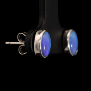 Sterling Silver Blue Green Purple Solid Australian Black Opal Earrings