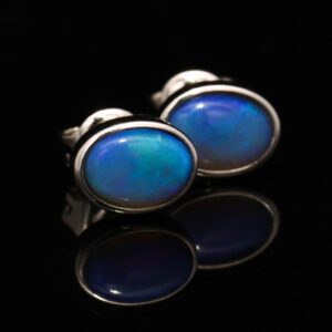 Sterling Silver Blue Green Purple Solid Australian Black Opal Earrings