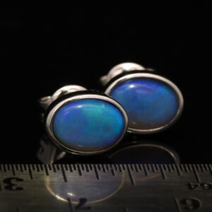 Sterling Silver Blue Green Purple Solid Australian Black Opal Earrings
