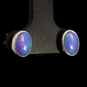 Sterling Silver Blue Green Purple Solid Australian Black Opal Earrings