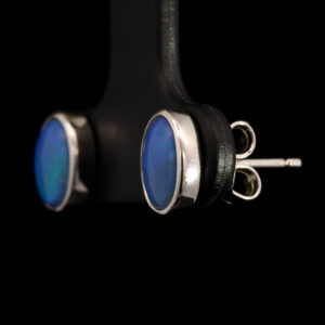 Sterling Silver Blue Green Purple Solid Australian Black Opal Earrings