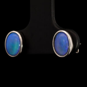 Sterling Silver Blue Green Purple Solid Australian Black Opal Earrings