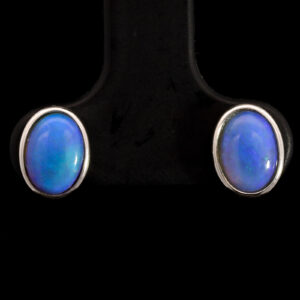 Sterling Silver Blue Green Purple Solid Australian Black Opal Earrings