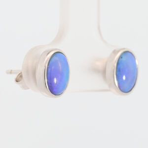 Sterling Silver Blue Green Purple Solid Australian Black Opal Earrings