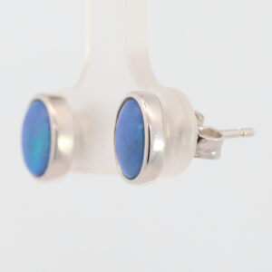 Sterling Silver Blue Green Purple Solid Australian Black Opal Earrings