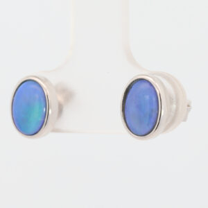 Sterling Silver Blue Green Purple Solid Australian Black Opal Earrings