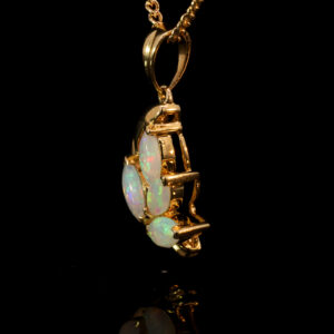 Yellow Gold Blue Green Solid Australian Crystal Opal Pendant Necklace