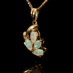Yellow Gold Blue Green Solid Australian Crystal Opal Pendant Necklace