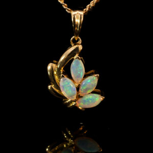 Yellow Gold Blue Green Solid Australian Crystal Opal Pendant Necklace