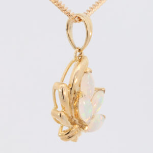Yellow Gold Blue Green Solid Australian Crystal Opal Pendant Necklace