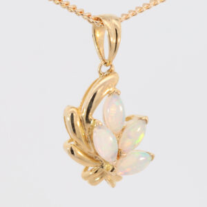 Yellow Gold Blue Green Solid Australian Crystal Opal Pendant Necklace