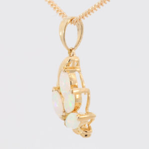 Yellow Gold Blue Green Solid Australian Crystal Opal Pendant Necklace