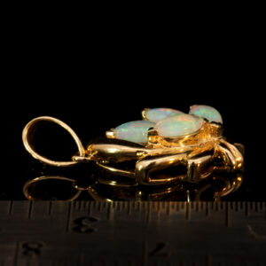 Yellow Gold Blue Green Solid Australian Crystal Opal Pendant Necklace