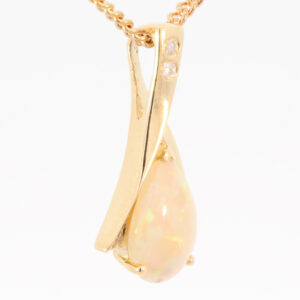 Yellow Gold Blue Green Yellow Orange Pink Solid Australian Crystal Opal and Diamond Pendant Necklace