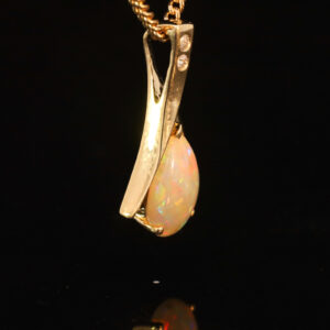 Yellow Gold Blue Green Yellow Orange Pink Solid Australian Crystal Opal and Diamond Pendant Necklace