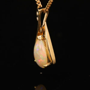 Yellow Gold Blue Green Yellow Orange Pink Solid Australian Crystal Opal and Diamond Pendant Necklace