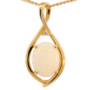 Yellow Gold Blue Green Yellow Orange Pink Solid Australian Crystal Opal and Diamond Pendant Necklace
