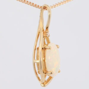 Yellow Gold Blue Green Yellow Orange Pink Solid Australian Crystal Opal and Diamond Pendant Necklace