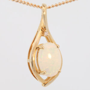 Yellow Gold Blue Green Yellow Orange Pink Solid Australian Crystal Opal and Diamond Pendant Necklace