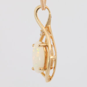 Yellow Gold Blue Green Yellow Orange Pink Solid Australian Crystal Opal and Diamond Pendant Necklace
