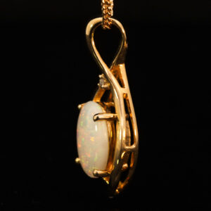 Yellow Gold Blue Green Yellow Orange Pink Solid Australian Crystal Opal and Diamond Pendant Necklace