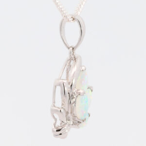 White Gold Blue Green Solid Australian Crystal Opal Pendant Necklace