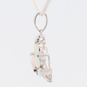 White Gold Blue Green Solid Australian Crystal Opal Pendant Necklace