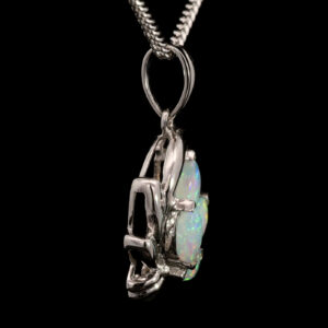 White Gold Blue Green Solid Australian Crystal Opal Pendant Necklace
