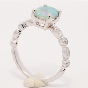 White Gold Blue Green Yellow Orange Solid Australian Crystal Opal and Diamond Engagement Ring
