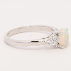 White Gold Blue Green Yellow Orange Solid Australian Crystal Opal and Diamond Engagement Ring