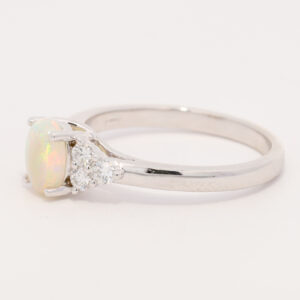 White Gold Blue Green Yellow Orange Solid Australian Crystal Opal and Diamond Engagement Ring