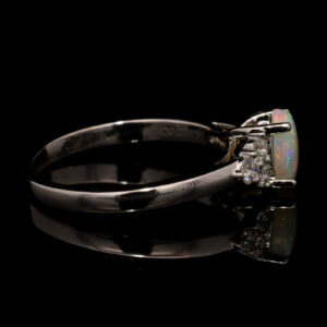 White Gold Blue Green Yellow Orange Solid Australian Crystal Opal and Diamond Engagement Ring