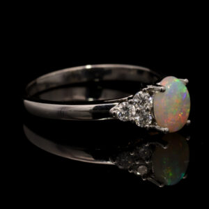 White Gold Blue Green Yellow Orange Solid Australian Crystal Opal and Diamond Engagement Ring