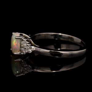 White Gold Blue Green Yellow Orange Solid Australian Crystal Opal and Diamond Engagement Ring