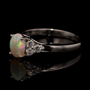White Gold Blue Green Yellow Orange Solid Australian Crystal Opal and Diamond Engagement Ring