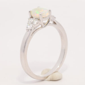 White Gold Blue Green Yellow Orange Solid Australian Crystal Opal and Diamond Engagement Ring