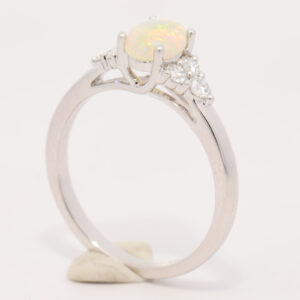 White Gold Blue Green Yellow Orange Solid Australian Crystal Opal and Diamond Engagement Ring