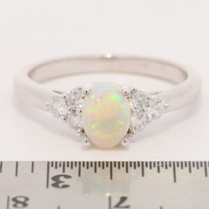 White Gold Blue Green Yellow Orange Solid Australian Crystal Opal and Diamond Engagement Ring