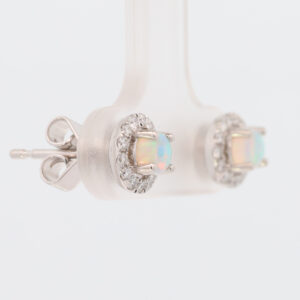 White Gold Blue Green Solid Australian Crystal Opal and Diamond Earrings