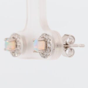 White Gold Blue Green Solid Australian Crystal Opal and Diamond Earrings