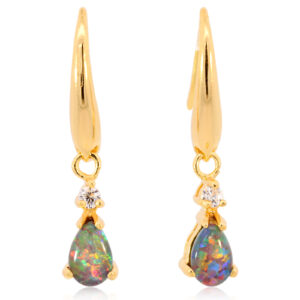 Gold Plated Sterling Silver Blue Green Yellow Orange Red Triplet Opal Earrings