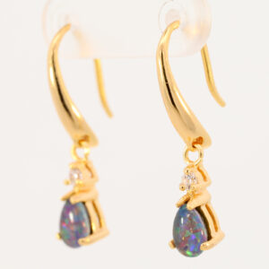 Gold Plated Sterling Silver Blue Green Yellow Orange Red Triplet Opal Earrings